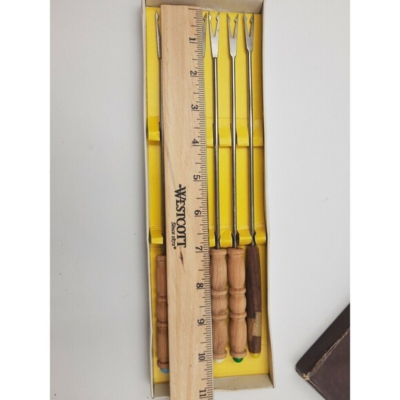 6 Piece Color Coded 10" Stainless Steel Fondue Forks Cheese Fruit Chocolate - Picture 5 of 5